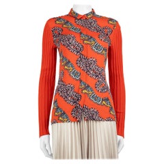 Hermès Orange Silk Abstract Ribbed Knit Top Size L