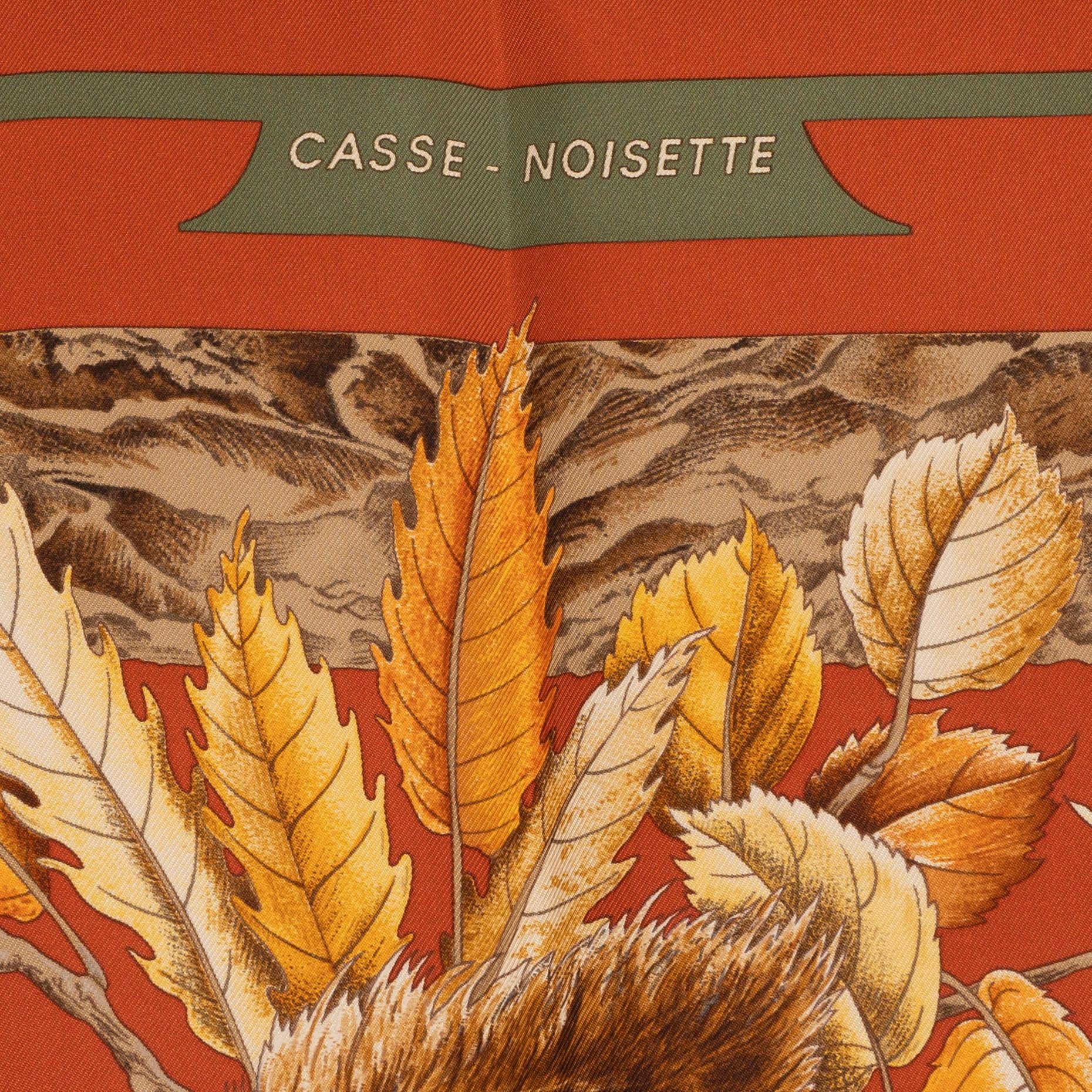 This 100% authentic Hermès Casse Noisette Silk Twill Scarf is a timeless piece introduced at the close of the last century. Celebrated for its exquisite design, this highly sought-after print depicts charming squirrels in their natural habitat,
