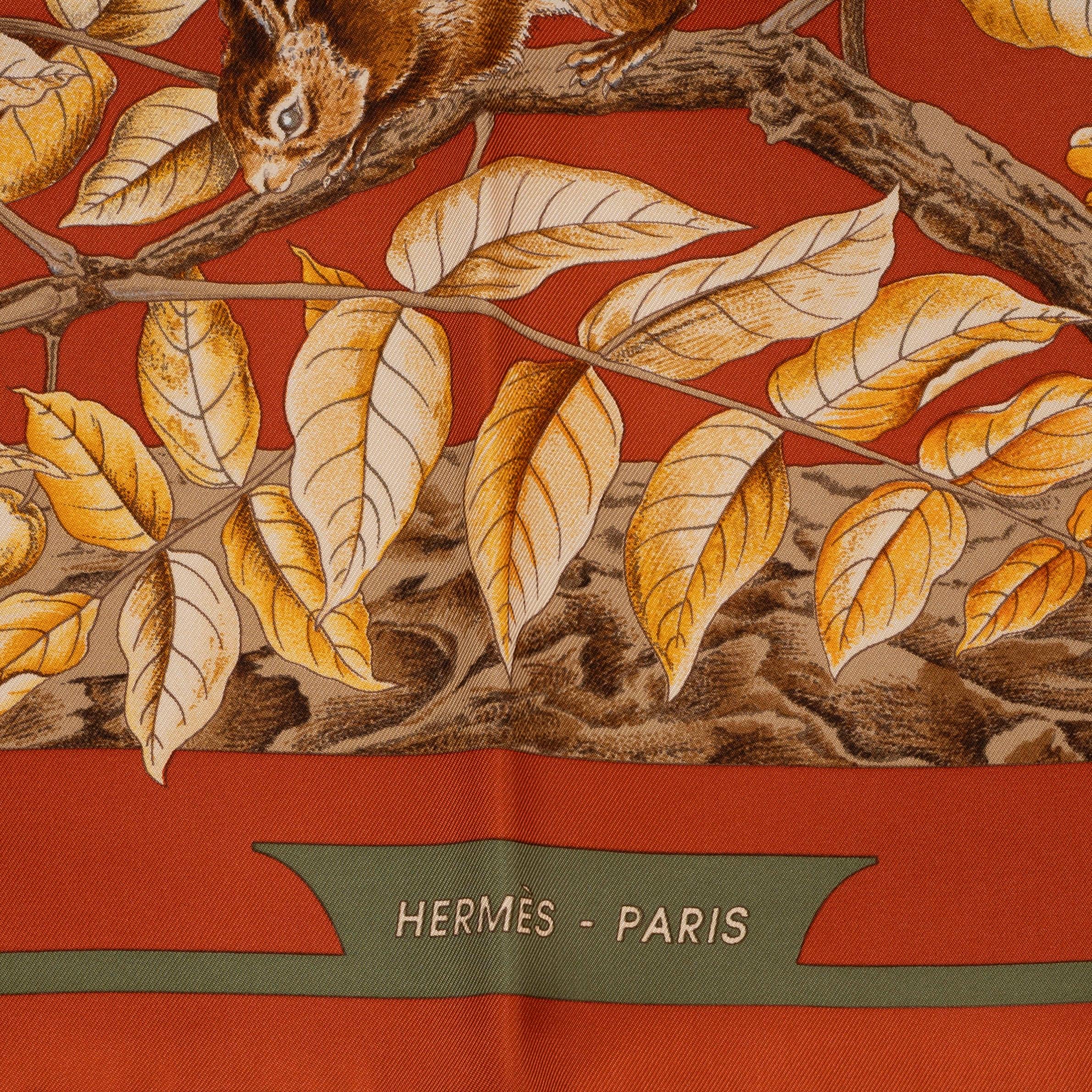 Orange HERMES orange silk CASSE NOISETTE 90 Twill Scarf For Sale