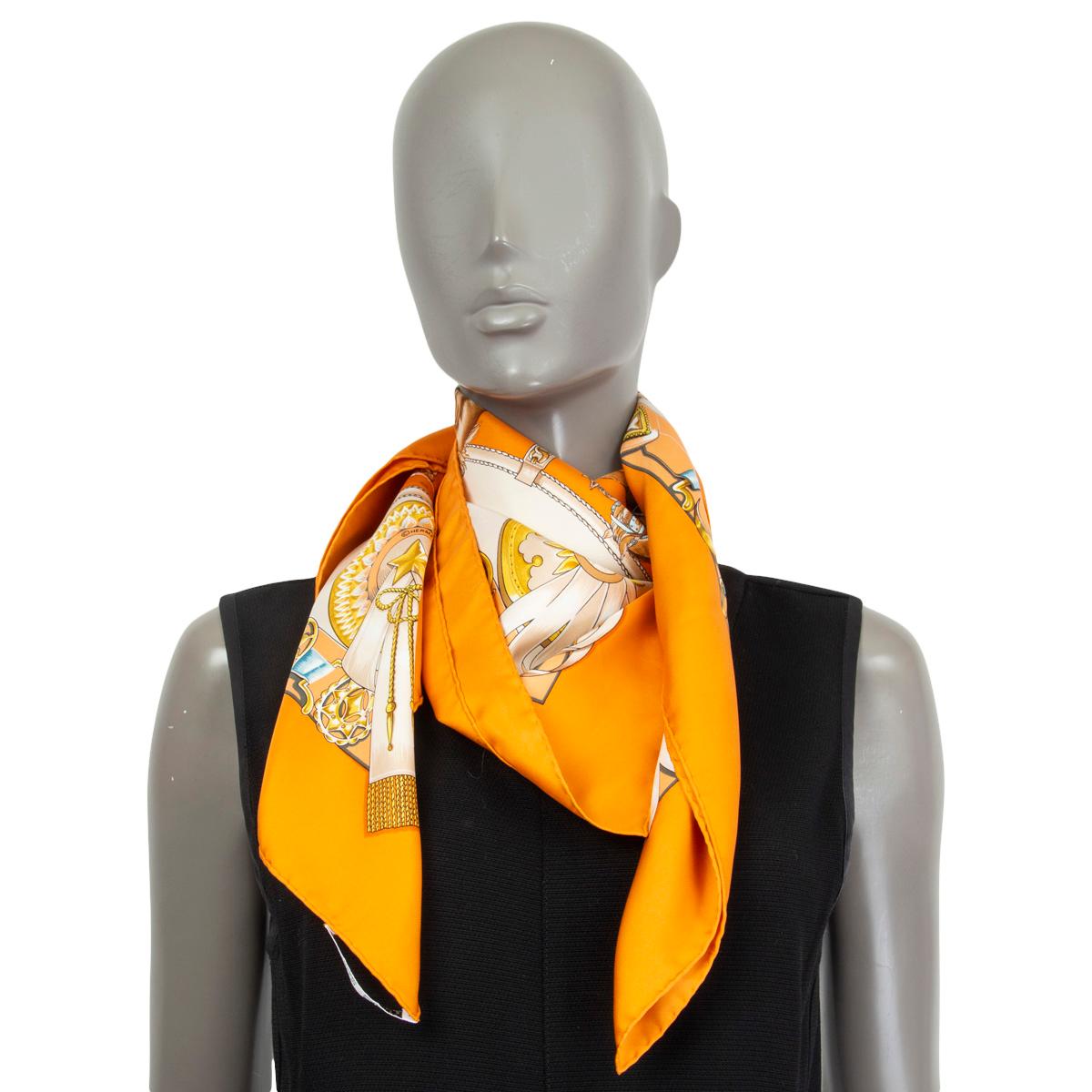 Women's or Men's HERMES orange silk CHEVAUX DE TRAIT 90 Twill Scarf
