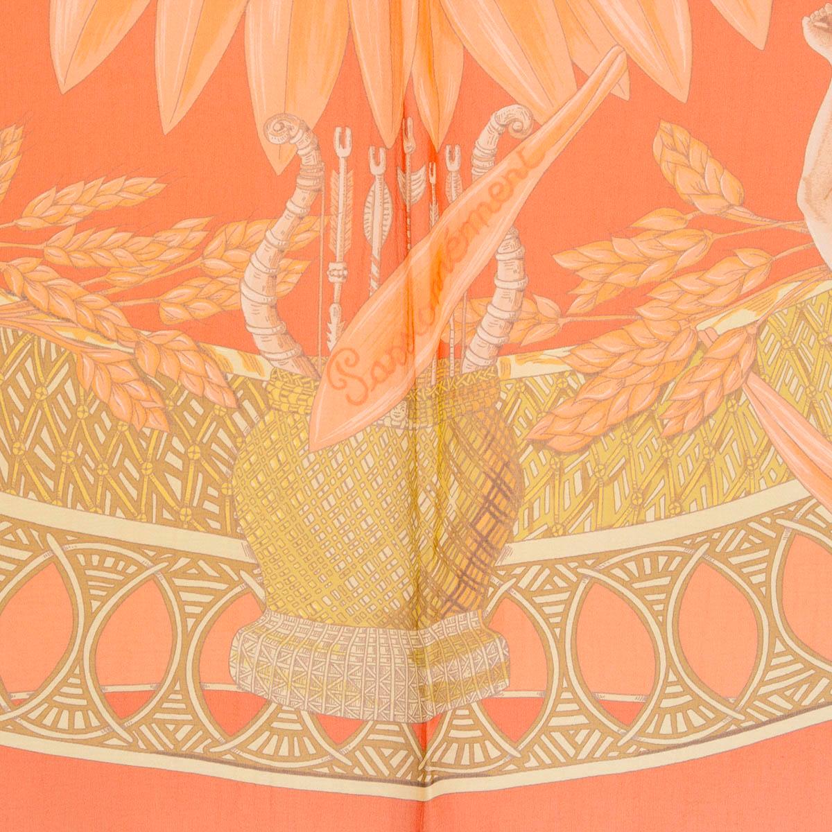 HERMES orange silk chiffon AMOURS 90 MOUSSELINE Scarf In Excellent Condition In Zürich, CH