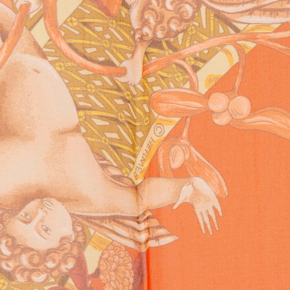 Women's or Men's HERMES orange silk chiffon AMOURS 90 MOUSSELINE Scarf