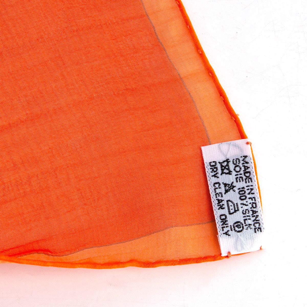 HERMES orange silk chiffon AMOURS 90 MOUSSELINE Scarf 1