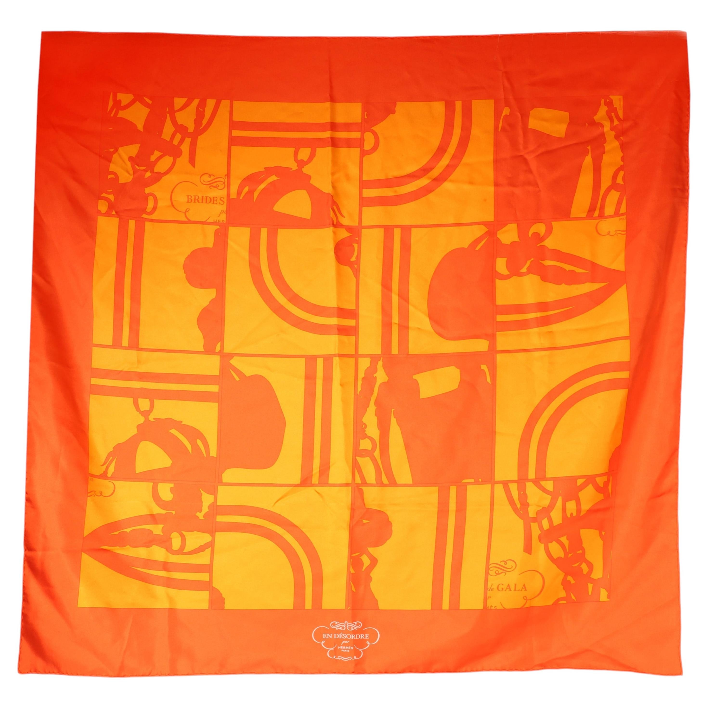 Sciarpa Hermès in seta arancione “En Désordre” 90