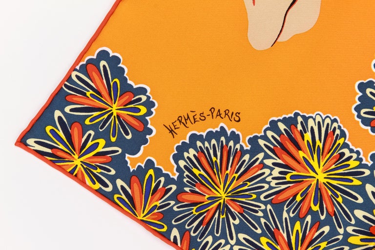 Hermès Orange Silk Giraffe Gavroche Scarf with Box at 1stDibs