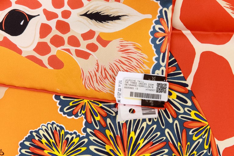 Hermès Orange Silk Giraffe Gavroche Scarf with Box at 1stDibs