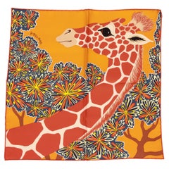 Hermès Orange Silk Giraffe Gavroche Scarf with Box