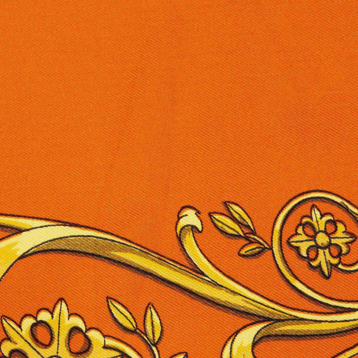 Orange HERMES orange silk LA PROMENADE DE LONGCHAMP 90 TWILL Scarf For Sale