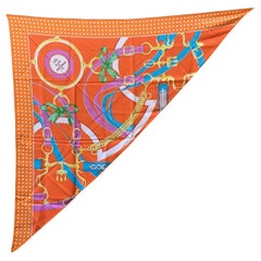 Hermes Orange Silk La Promenade du Matin Giant Triangle Scarf d'Origny