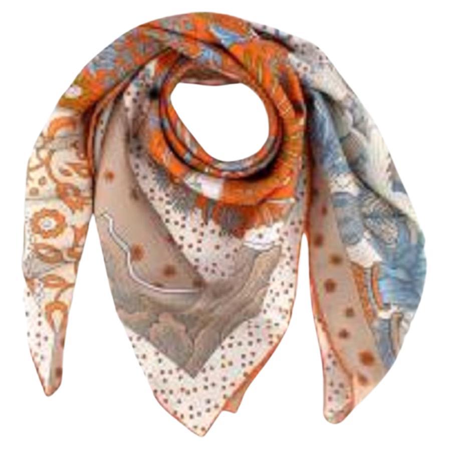 Hermes Orange Silk "Le Premier Chant" Scarf 90 For Sale