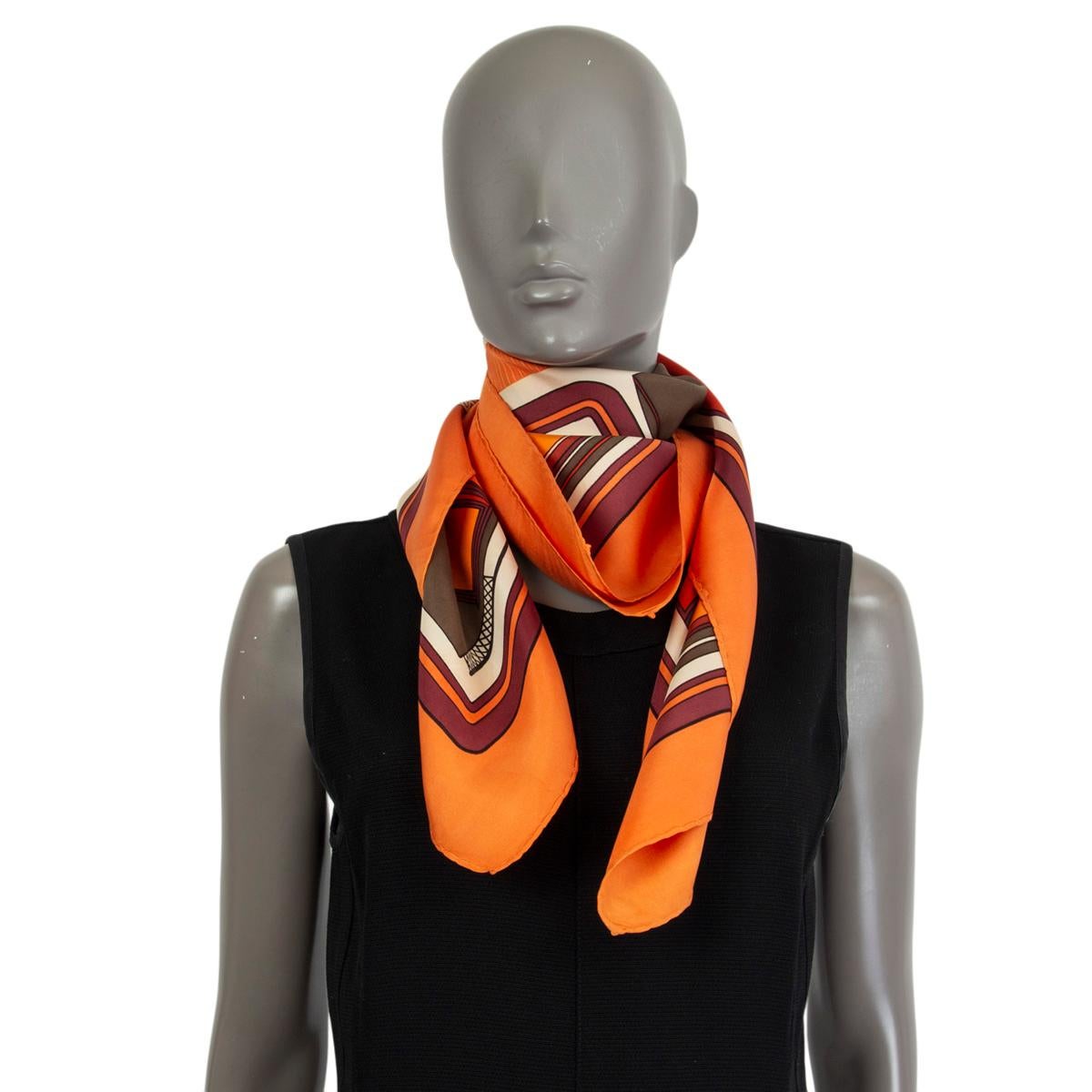 HERMES orange silk LES COUPES 90 TWILL Scarf 3