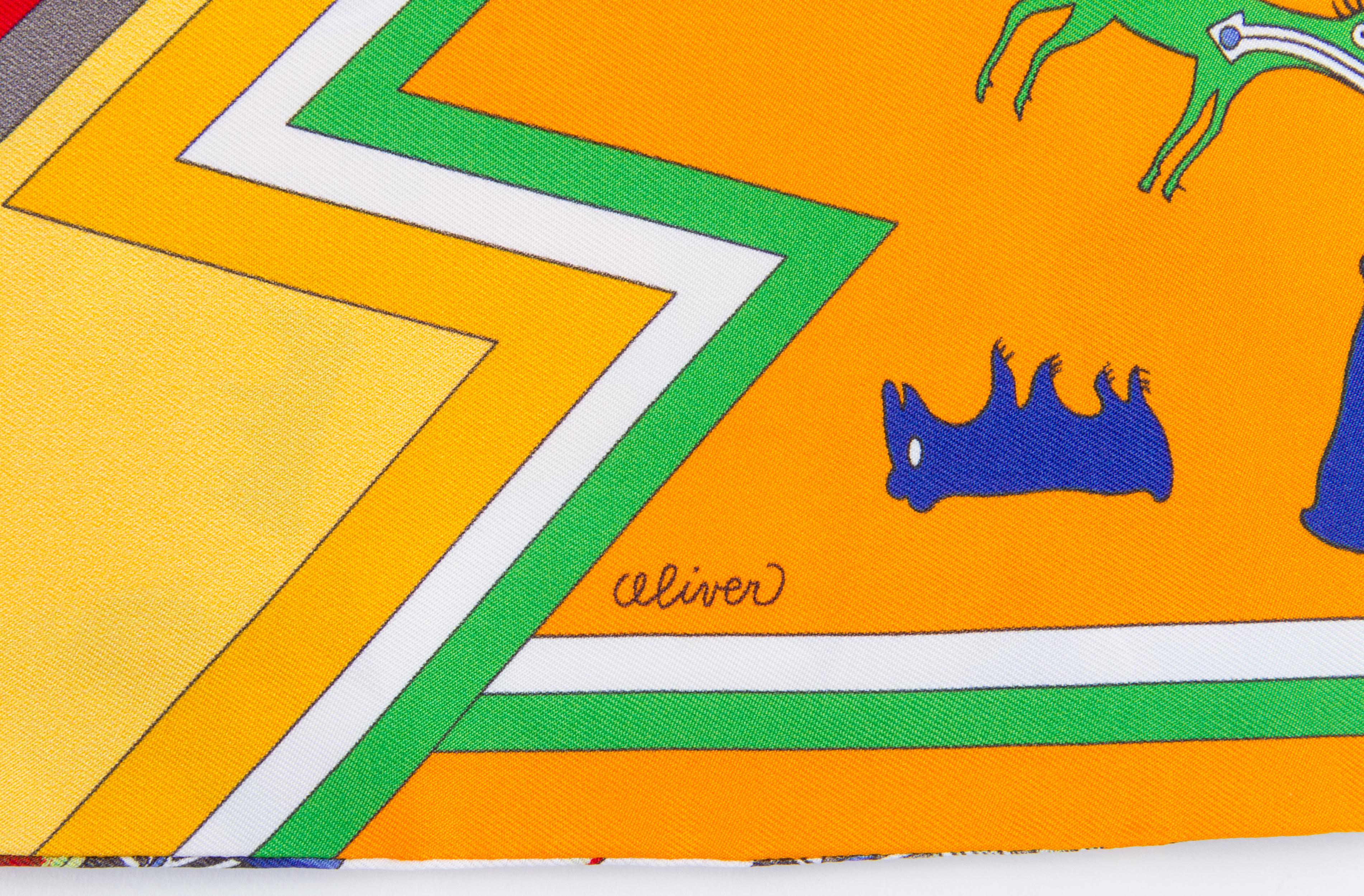 Hermès maxi twilly in the Kachinas print designed by Kermit Oliver. Comes with original box.
