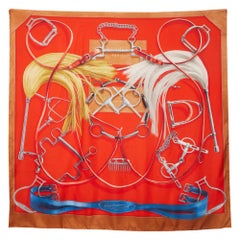 Hermes Orange Silk Projets Carres scarf