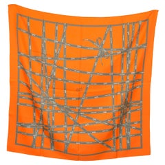 Hermes Orange Silk Ribbon Scarf by Jean Louis Dumas 90cm