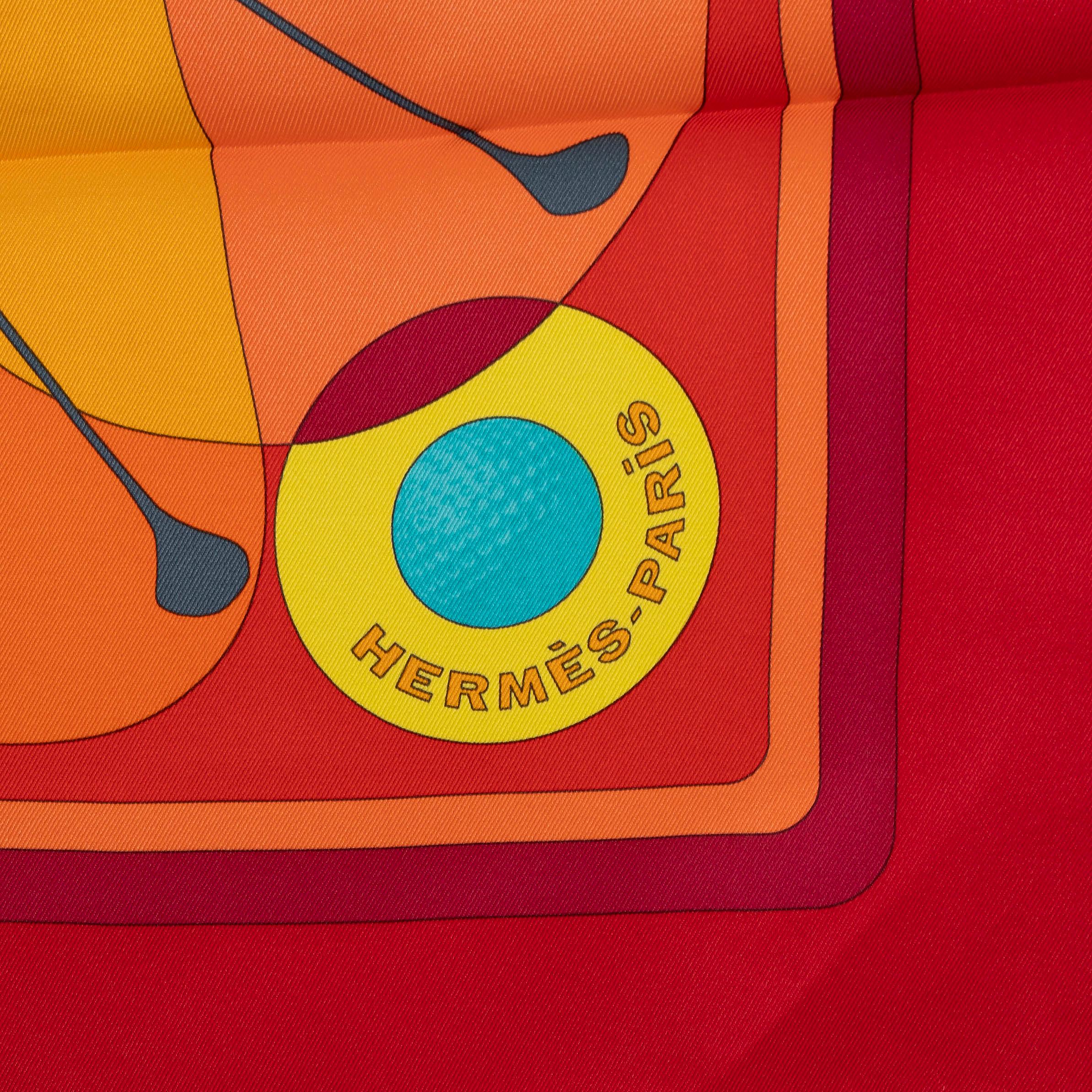 Red HERMES orange silk SWING 70 VINTAGE Scarf For Sale