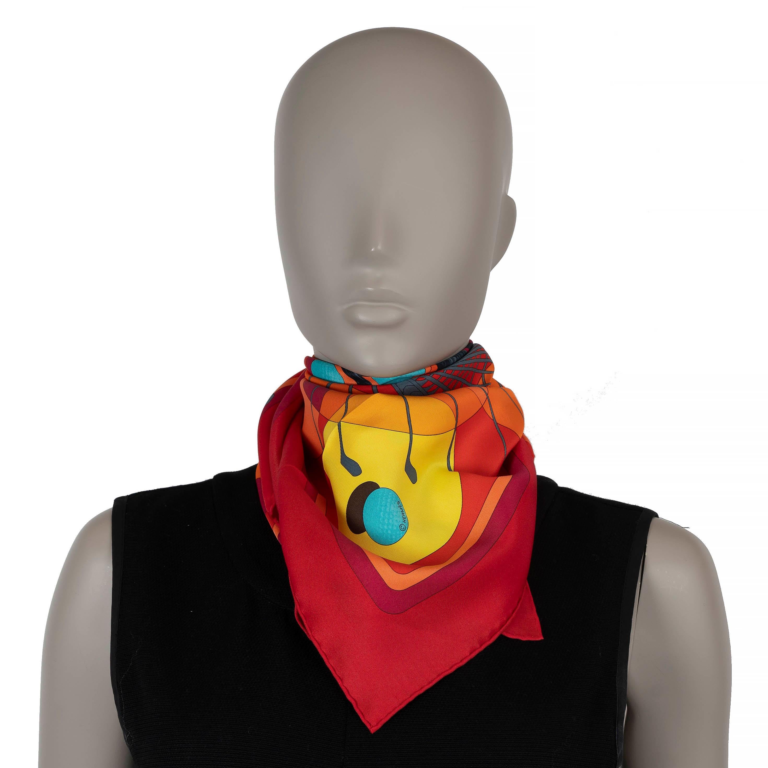 HERMES orange silk SWING 70 VINTAGE Scarf For Sale 1