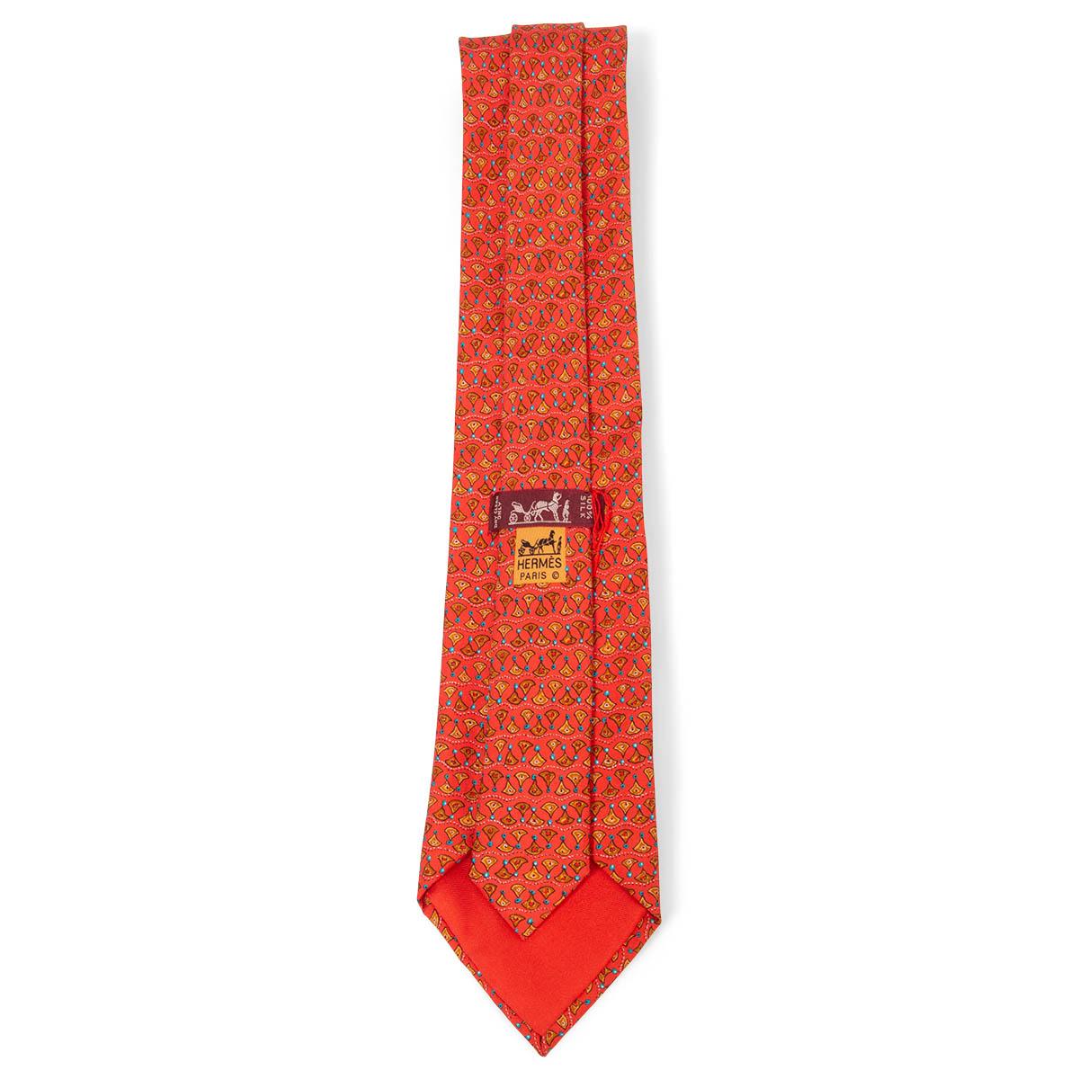 Red HERMES orange silk twill 7828 Tie For Sale