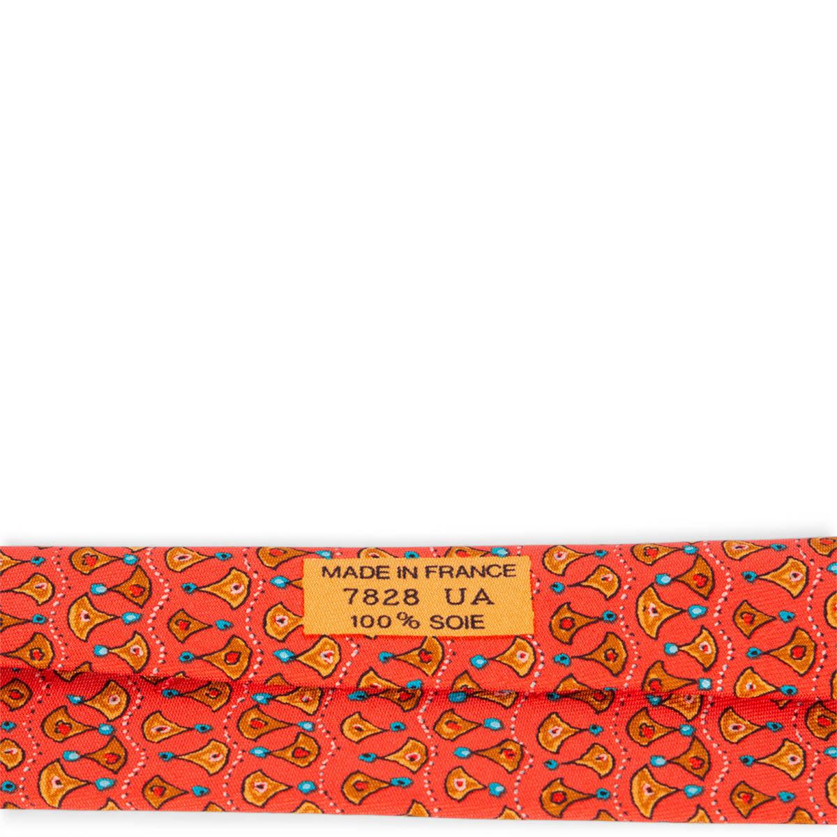 Women's HERMES orange silk twill 7828 Tie For Sale