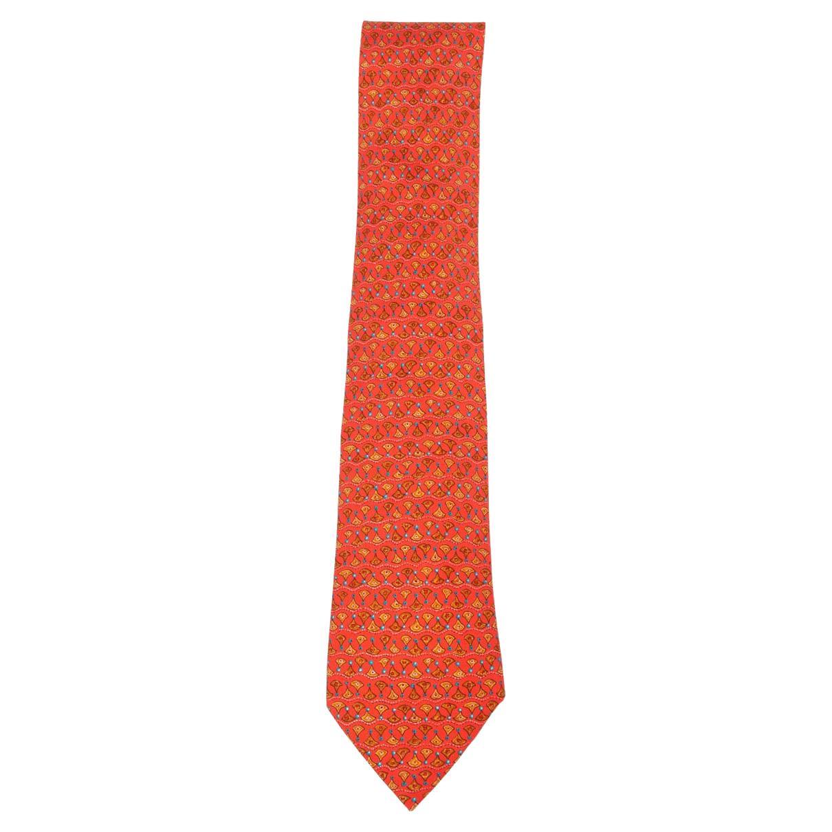 HERMÈS Cravate en sergé de soie orange 7828