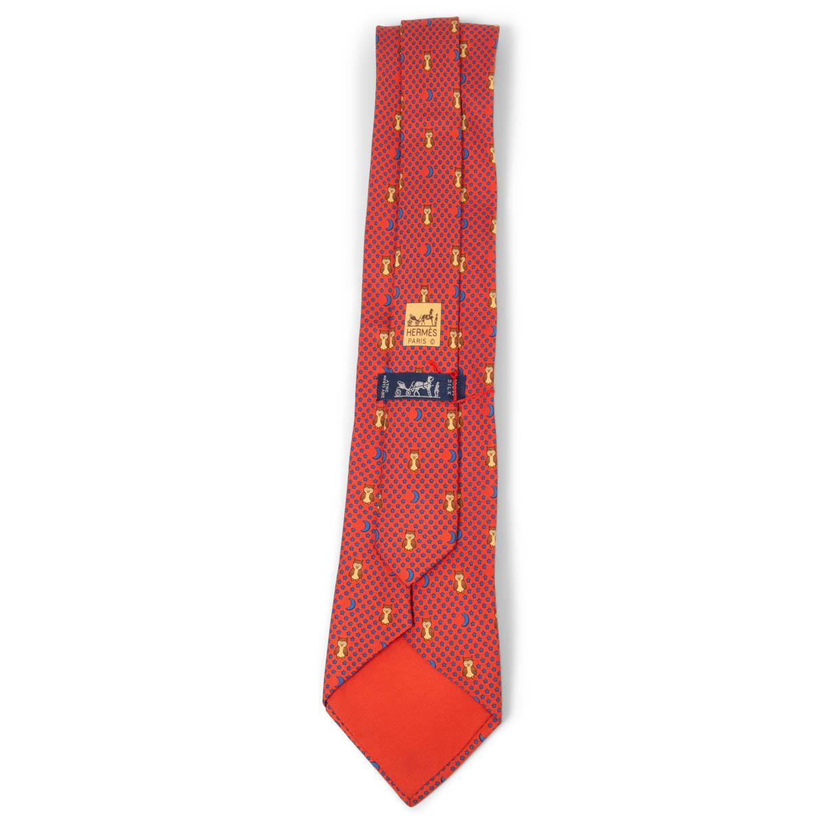 Pink HERMES orange silk twill 7997 NIGHT OWL Tie For Sale