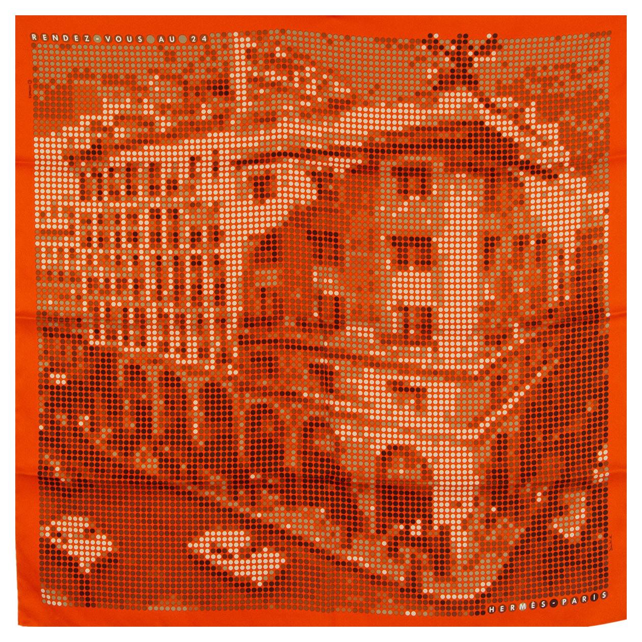 HERMES orange silk twill RENDEZ-VOUS AU 24 70 Scarf