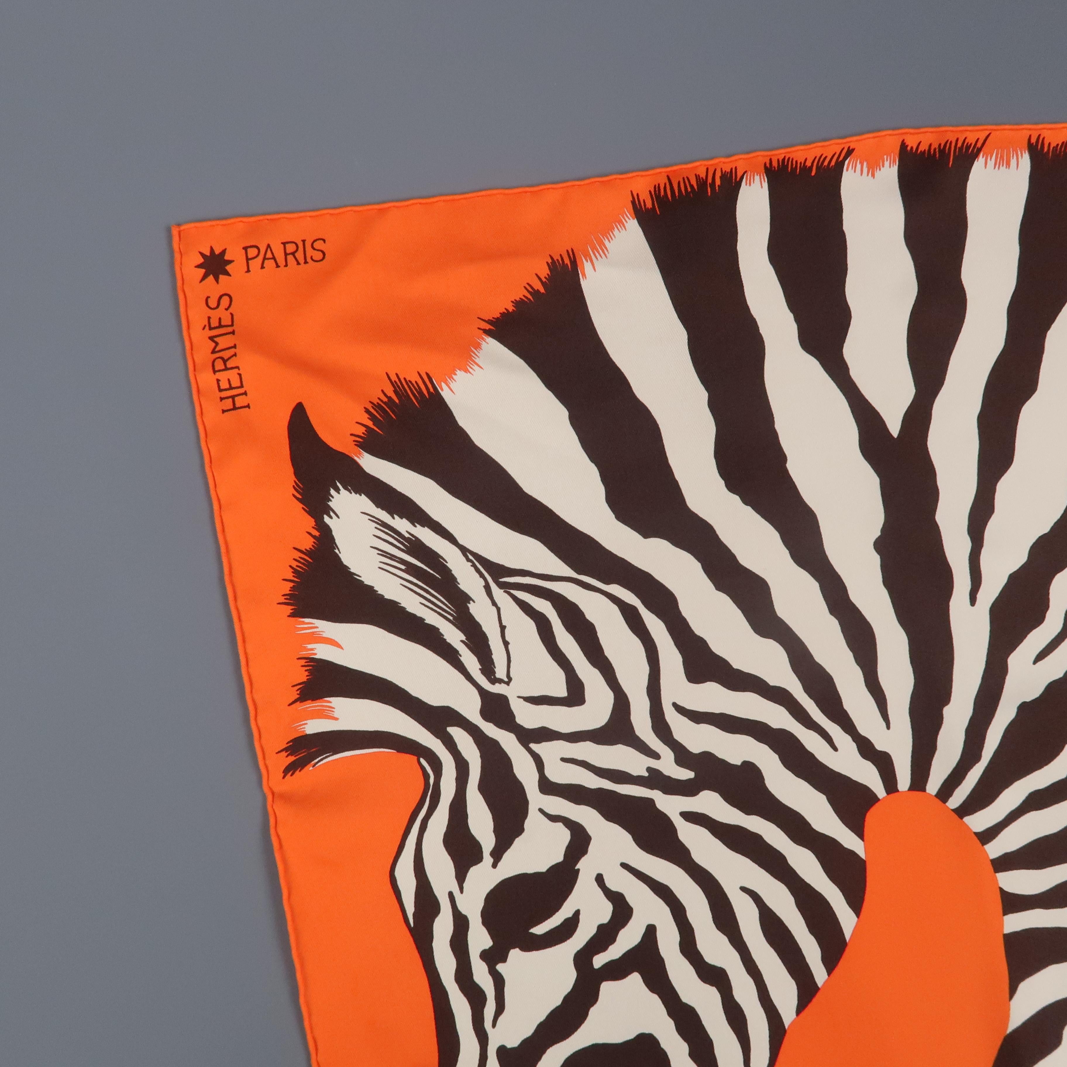 HERMES Orange Silk Zebra Pegasus Scarf In Excellent Condition In San Francisco, CA