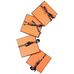 Hermes Orange Small Accessory/Scarf Set of 4 Boxes W/ Ribbon 7" W x 7" H x .5" D