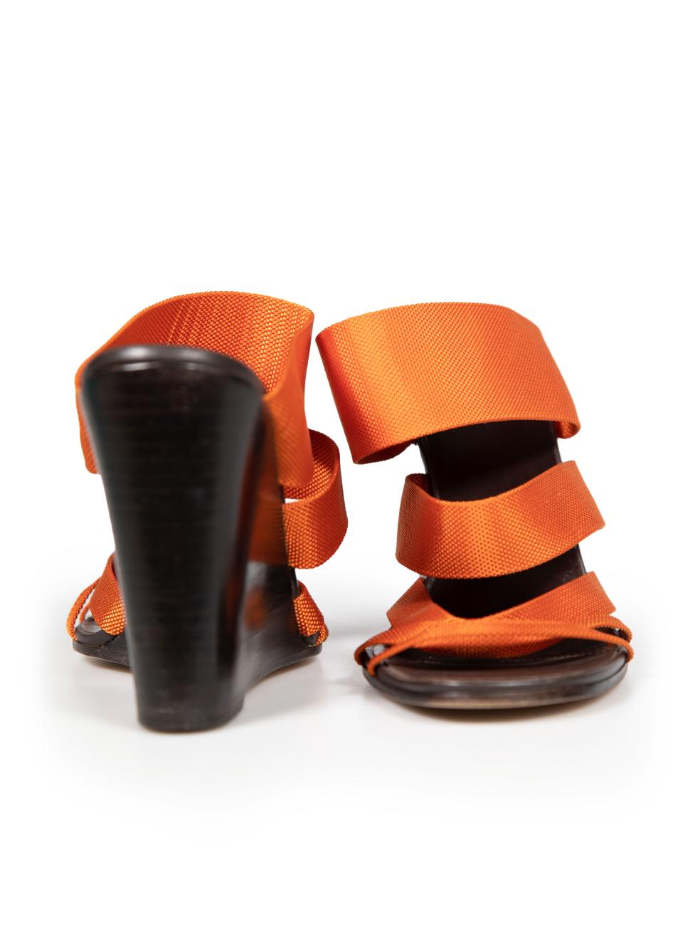 Hermès Orange Strappy Wedge Sandals Size IT 40 In Excellent Condition In London, GB