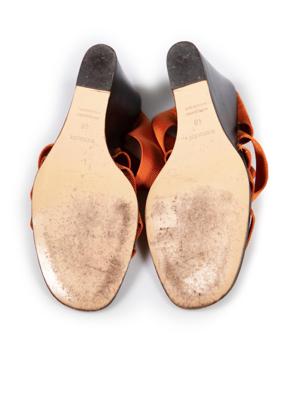 Women's Hermès Orange Strappy Wedge Sandals Size IT 40