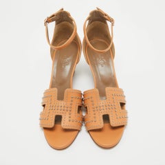 Hermes Orange Studded Leather Legend Wedge Sandals Size 40