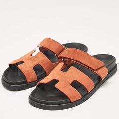 Hermes Orange Suede Chypre  Sandals Size 40.5