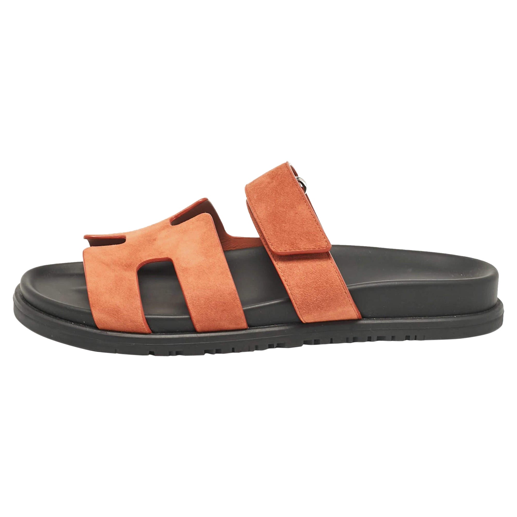 Hermes Orange Suede Chypre  Sandals Size 40.5