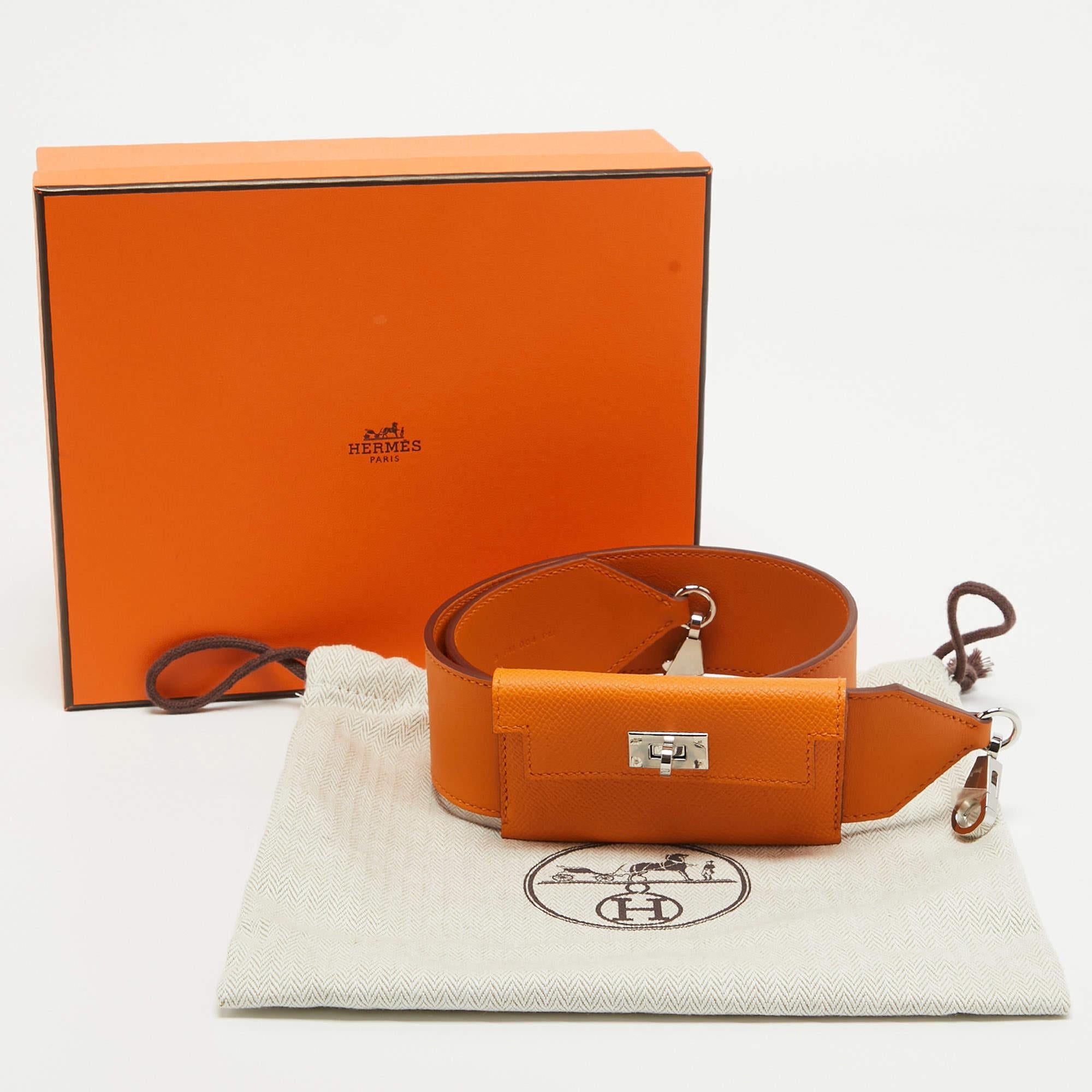 Hermes Orange Swift and Epsom Leather Kelly Pocket Bag Strap In Excellent Condition For Sale In Dubai, Al Qouz 2