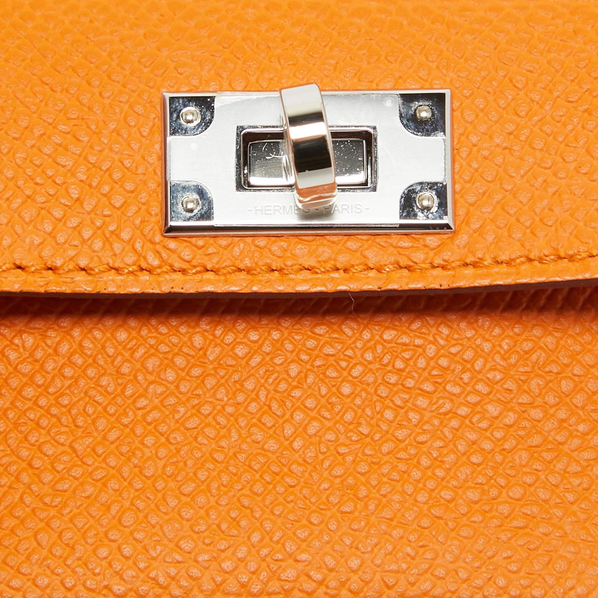 Hermes Orange Swift and Epsom Leather Kelly Pocket Bag Strap For Sale 3