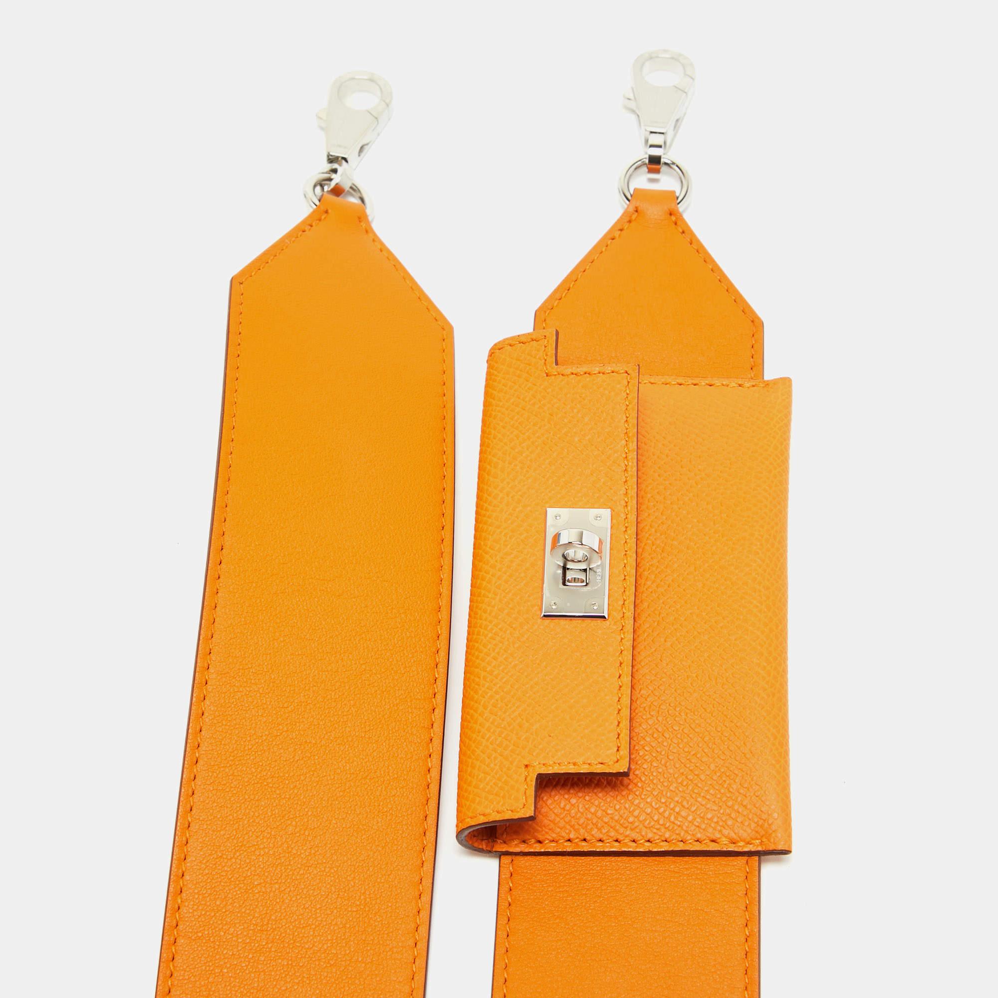 Hermes Orange Swift and Epsom Leather Kelly Pocket Bag Strap For Sale 4