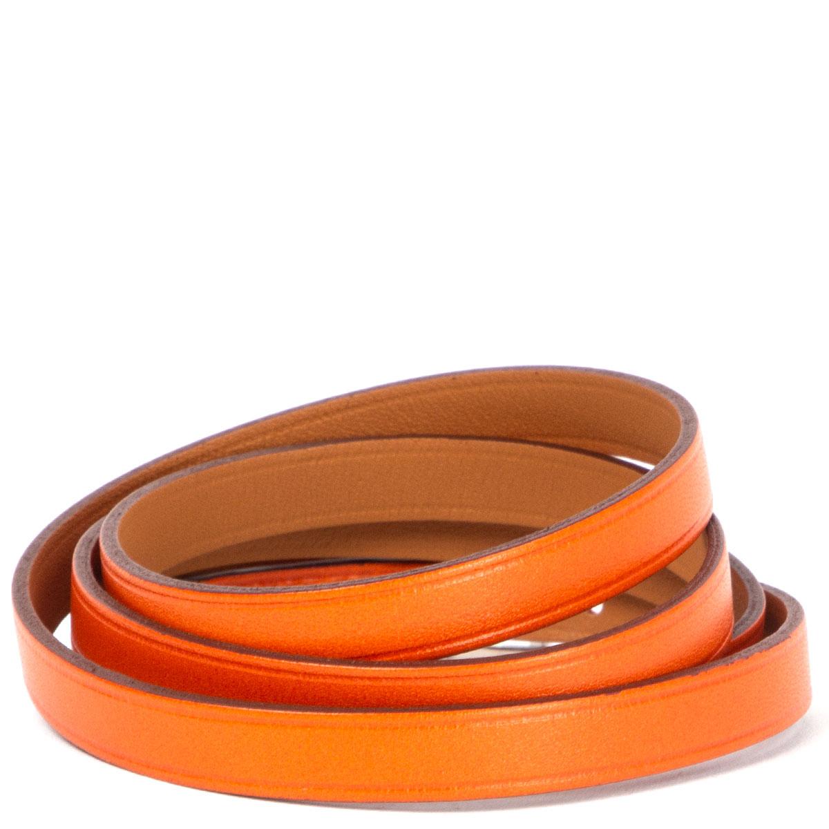 HERMES orange swift leather 'Hapi 4' Bracelet In Excellent Condition In Zürich, CH
