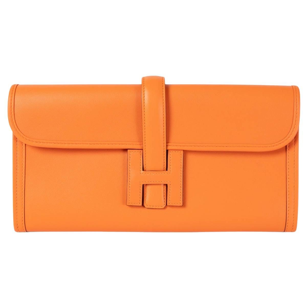 HERMES orange Swift leather JIGE 29 Clutch Bag For Sale