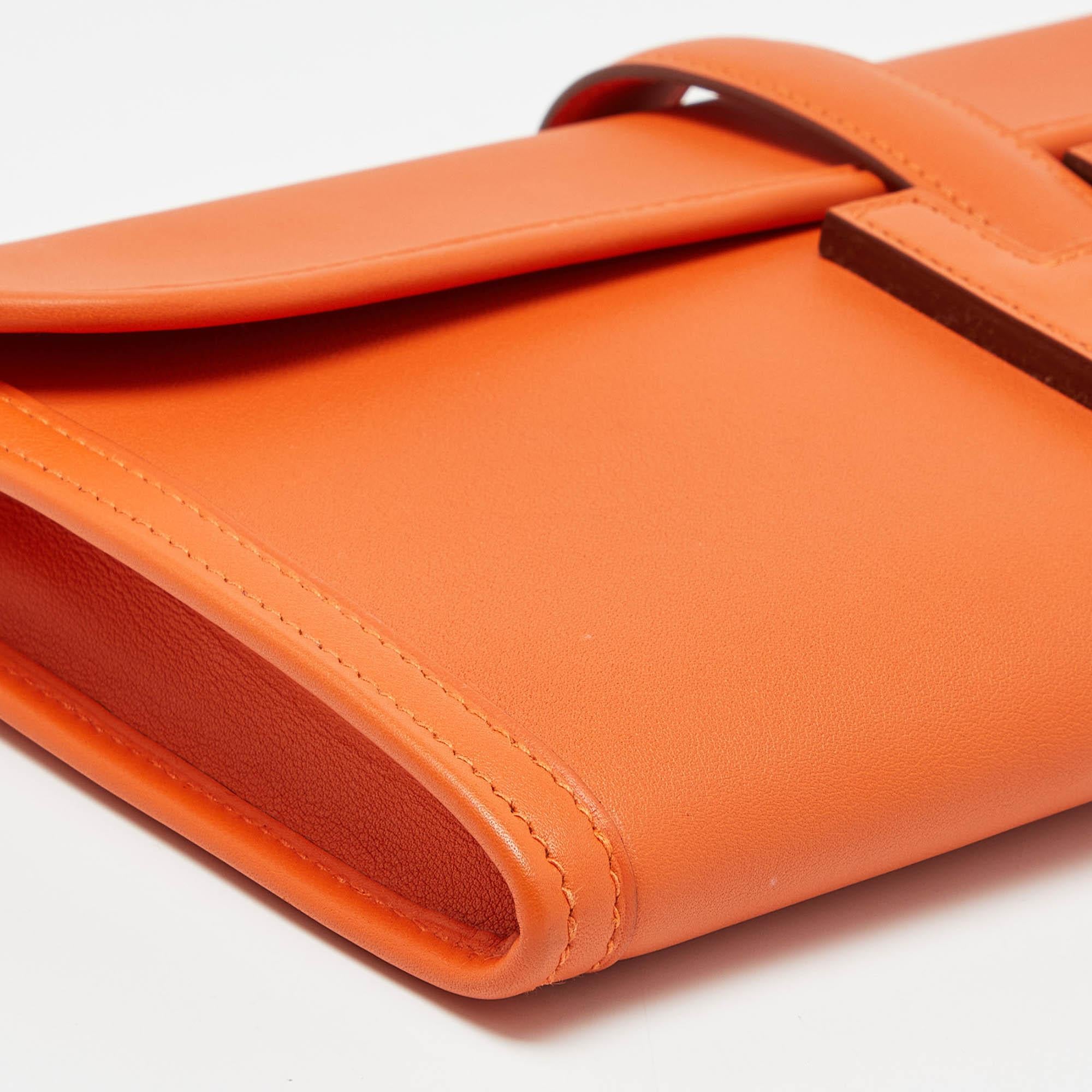Hermès - Pochette Jige Elan 29 en cuir Swift orange 6