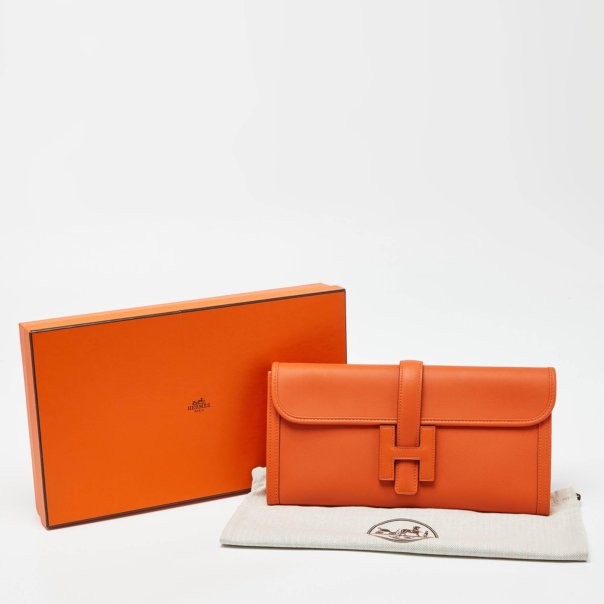 Hermès Orange Swift Leather Jige Elan 29 Clutch 8