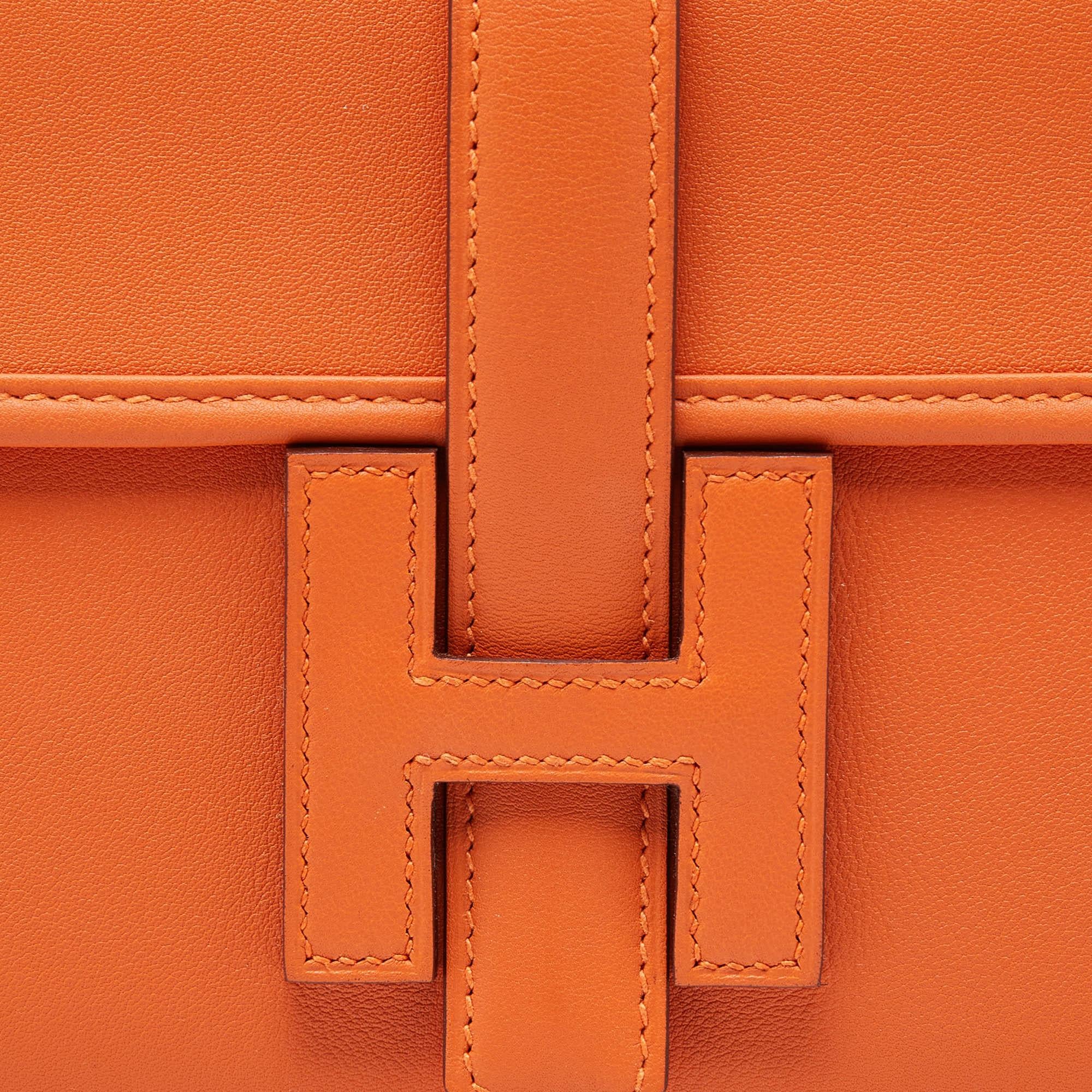 Women's Hermès Orange Swift Leather Jige Elan 29 Clutch