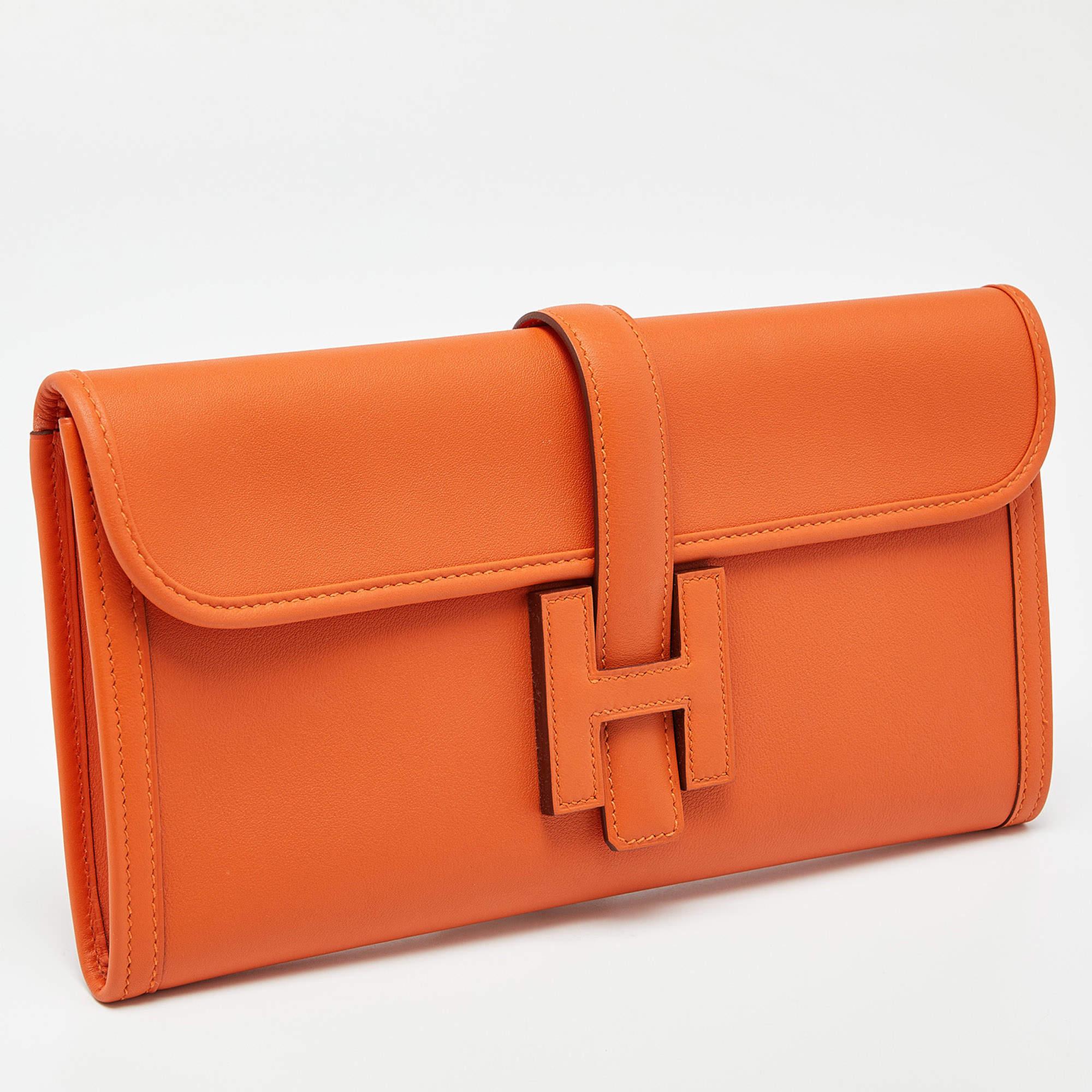 Hermès - Pochette Jige Elan 29 en cuir Swift orange 1