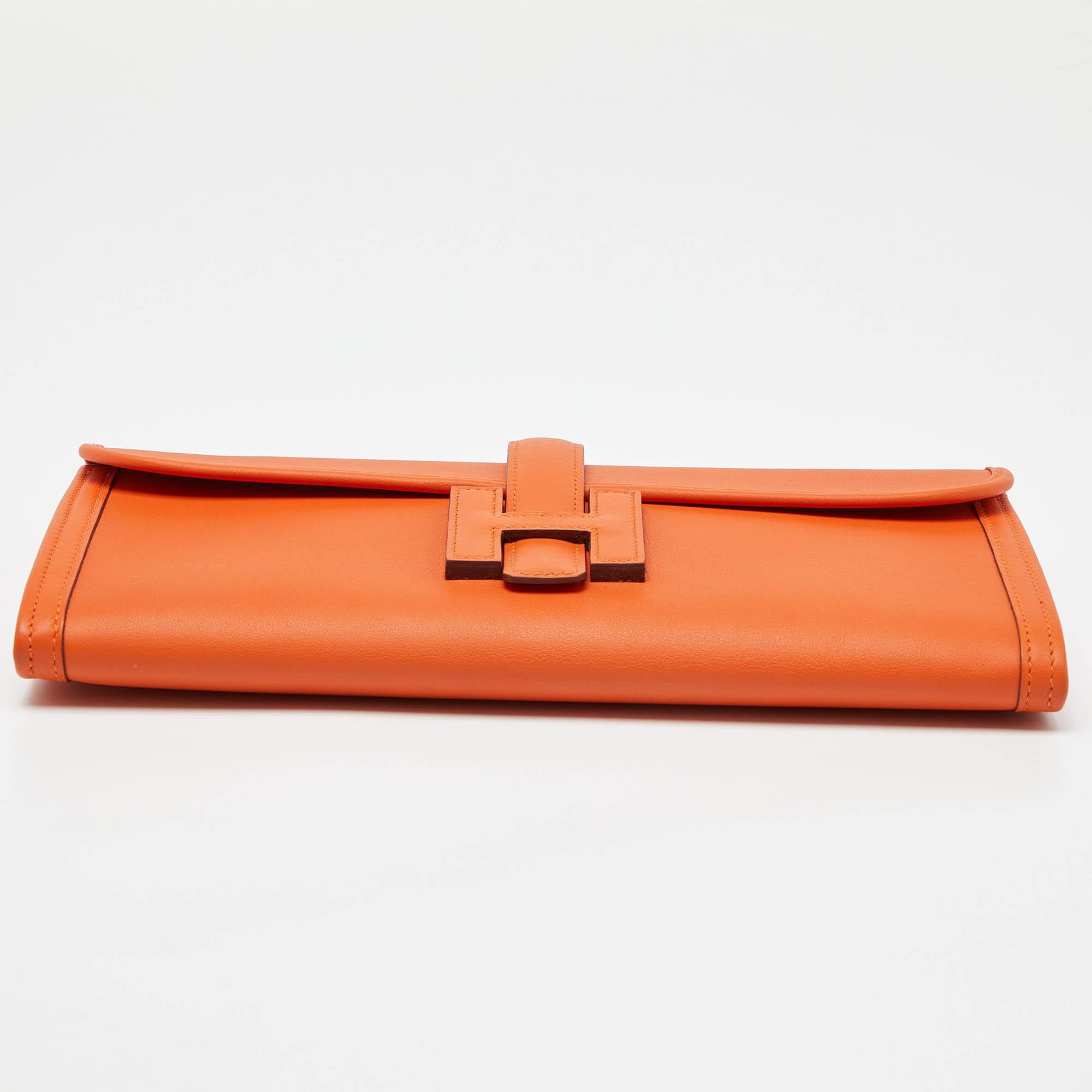Hermès - Pochette Jige Elan 29 en cuir Swift orange 5