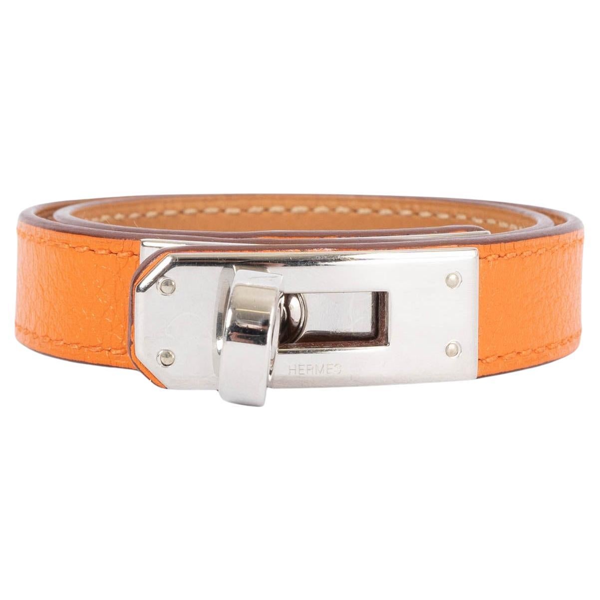 HERMES orange Swift leather KELLY DOUBLE TOUR Bracelet 