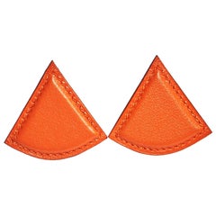 Hermès Orange Swift Triangular Earrings