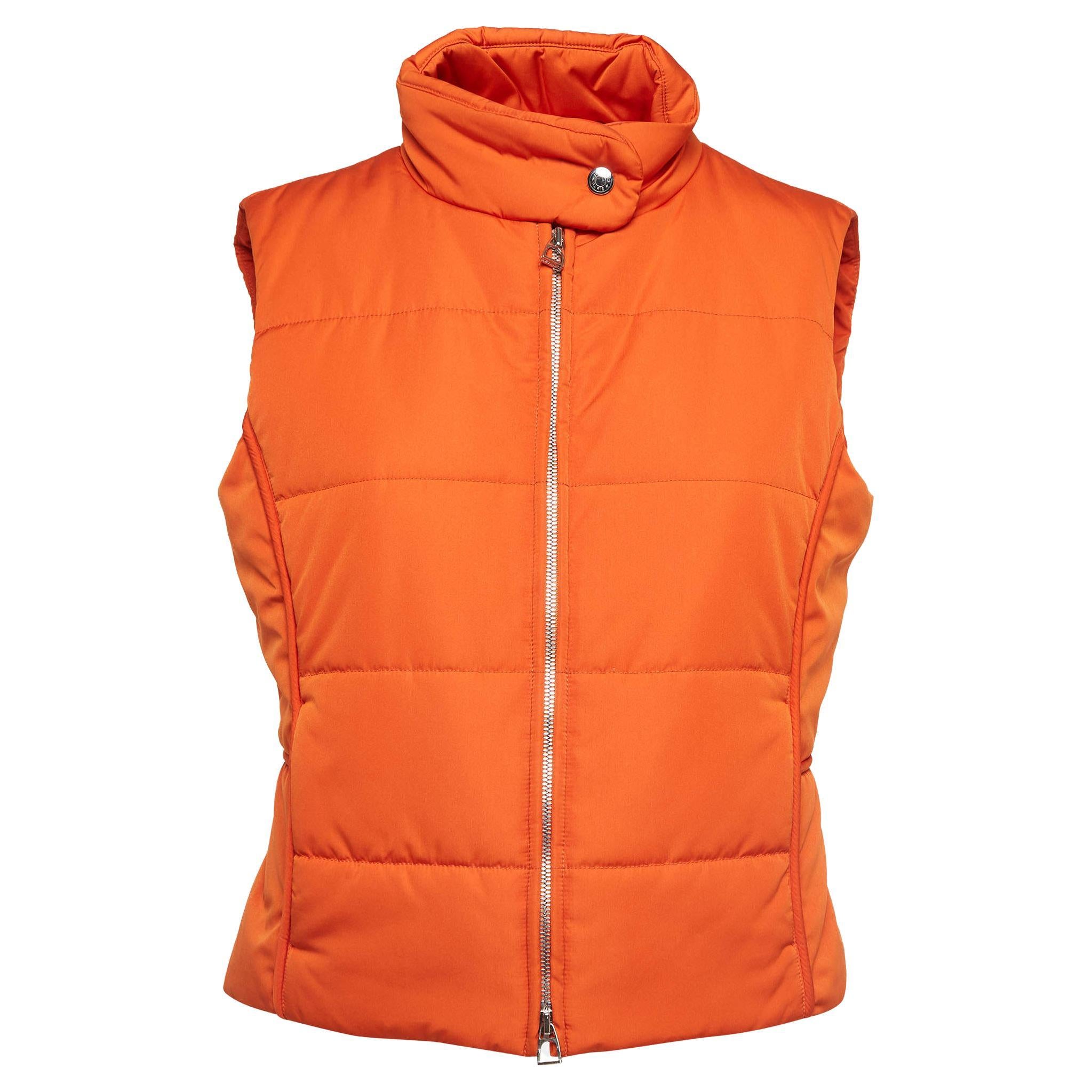 Hermès Orange Synthetic Sleeveless Quilted Vest M For Sale