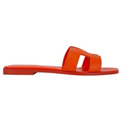 Hermes Orange Oran Sandale Epsom Leder flache Schuhe 38