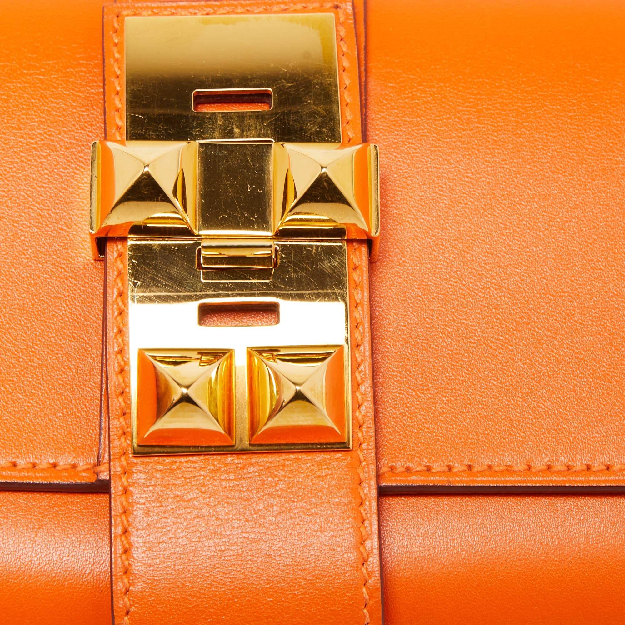 Hermes Orange Tadelakt Leather Medor 23 Clutch 8