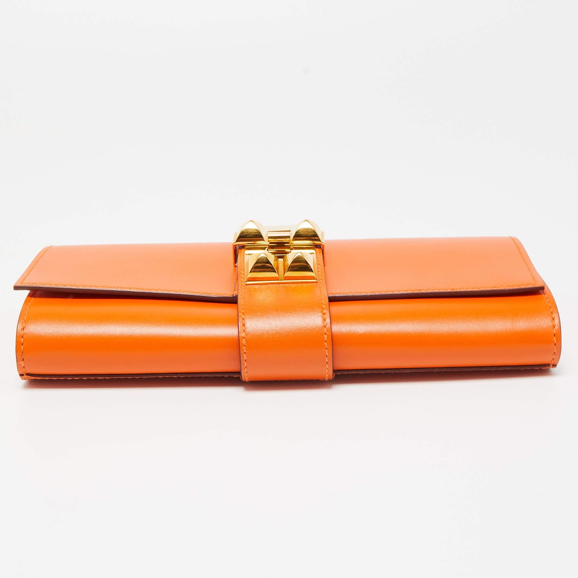 Hermes Orange Tadelakt Leather Medor 23 Clutch 1