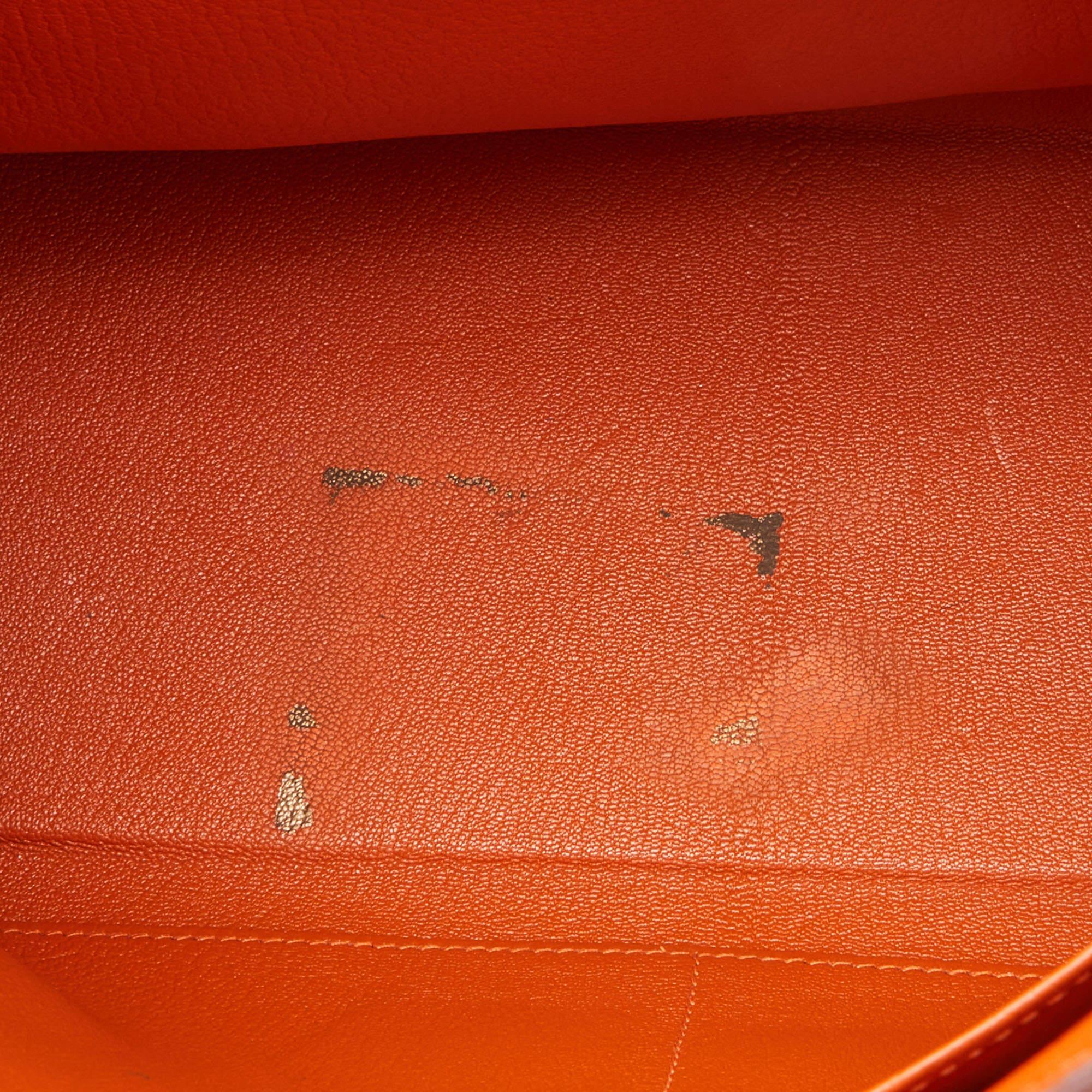 Hermes Orange Taurillion Clemence Leather Palladium Finish Kelly Retourne 32 Bag 8