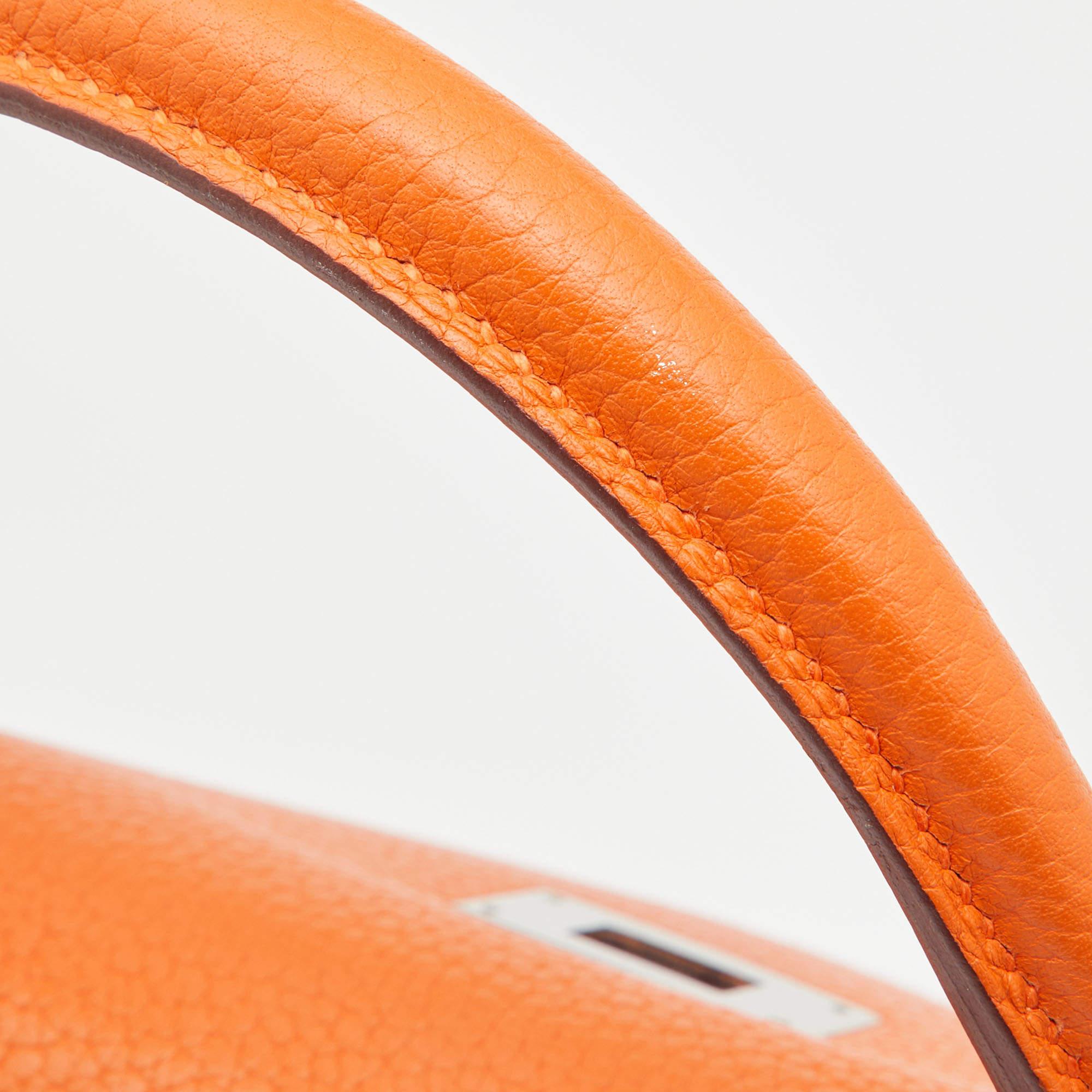 Hermes Orange Taurillion Clemence Leather Palladium Finish Kelly Retourne 32 Bag 14